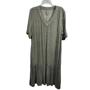 Chico's Sage Green Desert Zebra Tiered Midi Dress With V Neckline Size 2.5 (14)